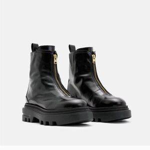 All Saints Black Combat Boots with Front Zipper